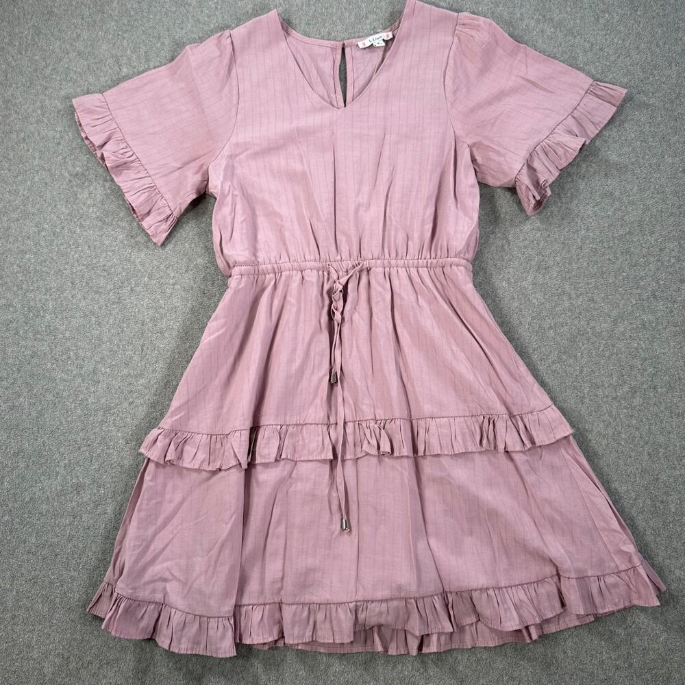 L Love V-Neck Ruffle Tiered Dress Size Small Purple Short Sleeve V-Neck Flare